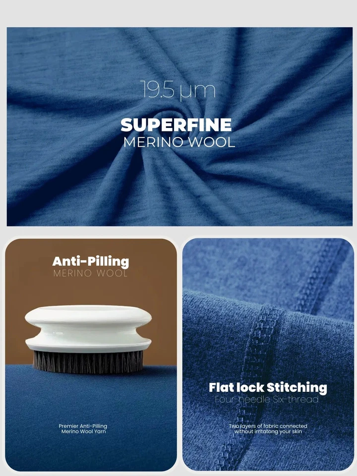 Men 100% Merino Wool Base layer Set Winter Underwear Bottom Long Sleeve Top Gift - Image 4 of 4