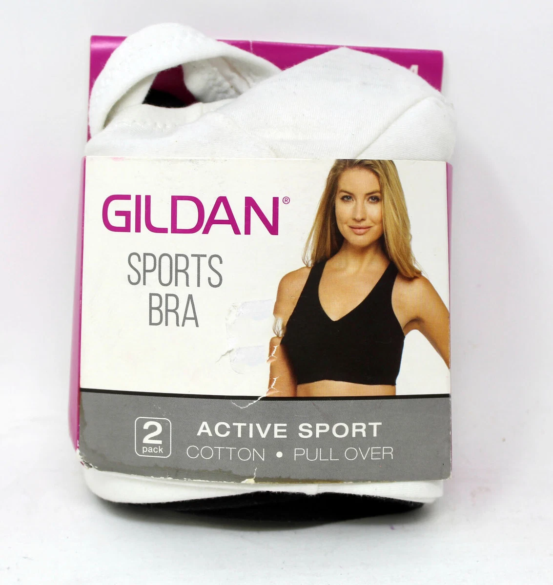 Gildan Sports Bras Active Sport Cotton Pull Overs White/Black 2 Pack