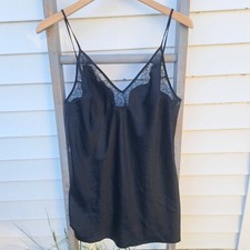 Victoria s Secret Black Short Slip Lace Large Lingerie Nightie Sleepwear FLAW