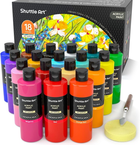 Acrylfarben Set 18 Farben Je 250 Ml Malfarben Leinwand Stein Holz KüNstler Hobby-image