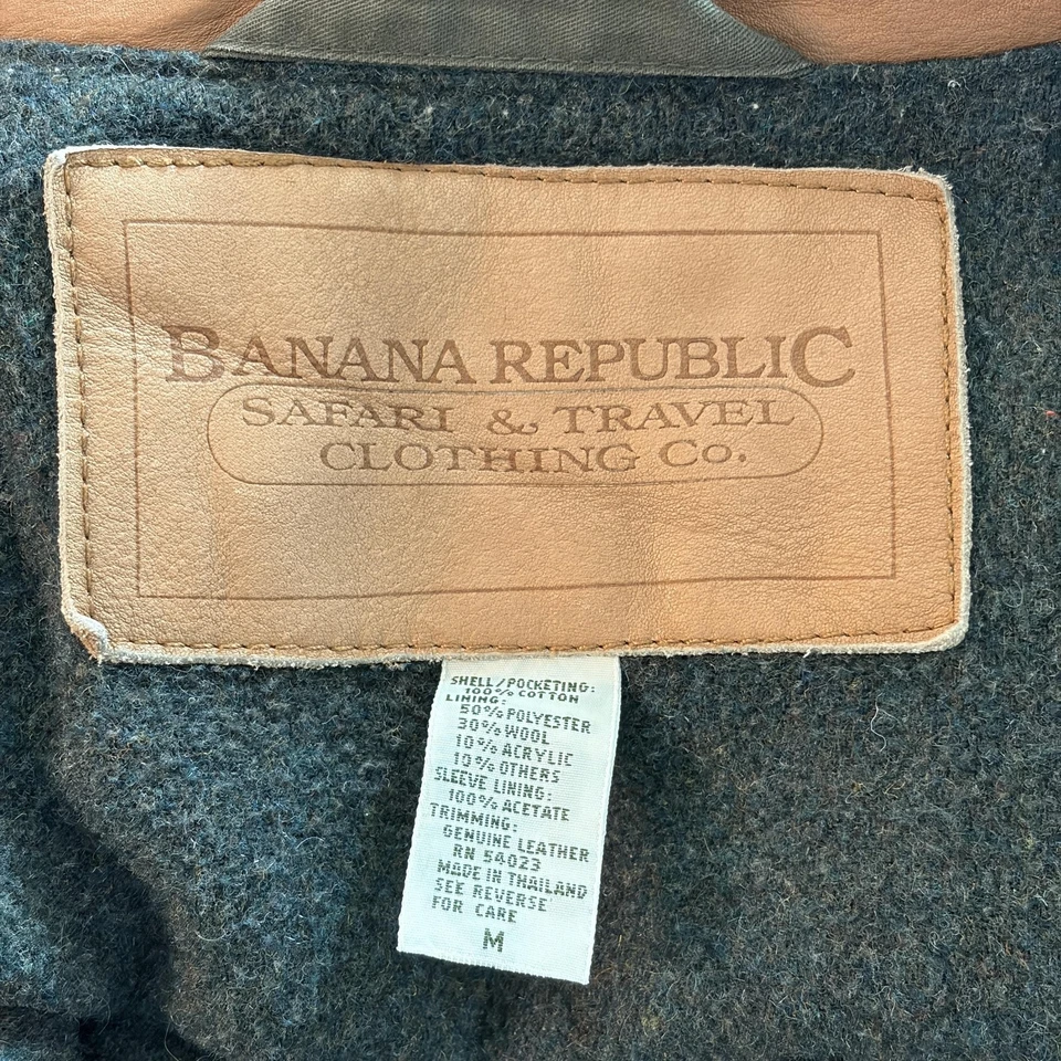 复古 Banana Republic Safari Field 夹克男式中号橄榄皮领 — 第 2/4 张图片