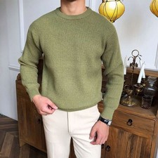 Autumn Winter Men Knitwear Soft Comfortable Crew-Neck Pullover Sweater
