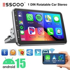 Single 1 DIN 10" Car Stereo Radio Rotatable Wireless Apple CarPlay Android Auto