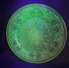 VTG Uranium Green Depression Indiana Glass Horseshoe 11 3/8” Cake Serving Plate