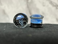 Pair Blue Jellyfish Glass Double Flare Plugs Tunnel Gauges Glow In The Dark
