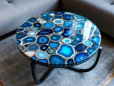Handmade Blue Agate Stone Coffee Table | Unique Gemstone Furniture
