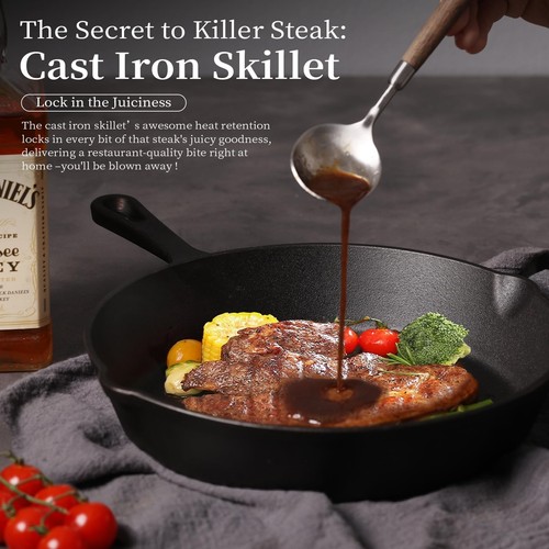 Cast Iron Skillets Non-Stick Frying Pans Griddle Egg Pan Round Indoor/Outdoor... - Picture 4 of 6