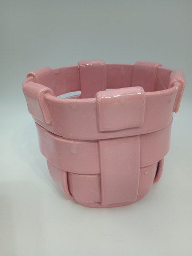 Vtg ITALIAN Made Ceramic Lattice Basket Woven BOWL DISH Flower Pot Pink - Picture 2 of 9