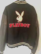 Vintage Playboy Varsity Jacket Large Black Wool/Poly Leather/Quilt Made in USA