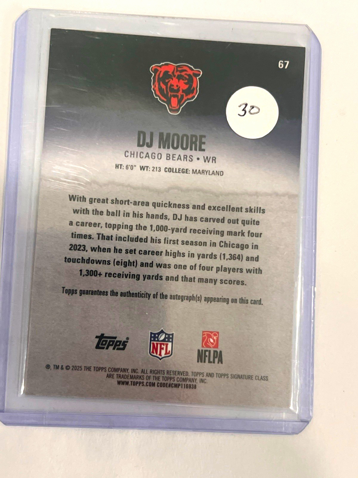 Topps 2024 Signature Class DJ Moore Bears Auto Hard Signed RC #67 36/50