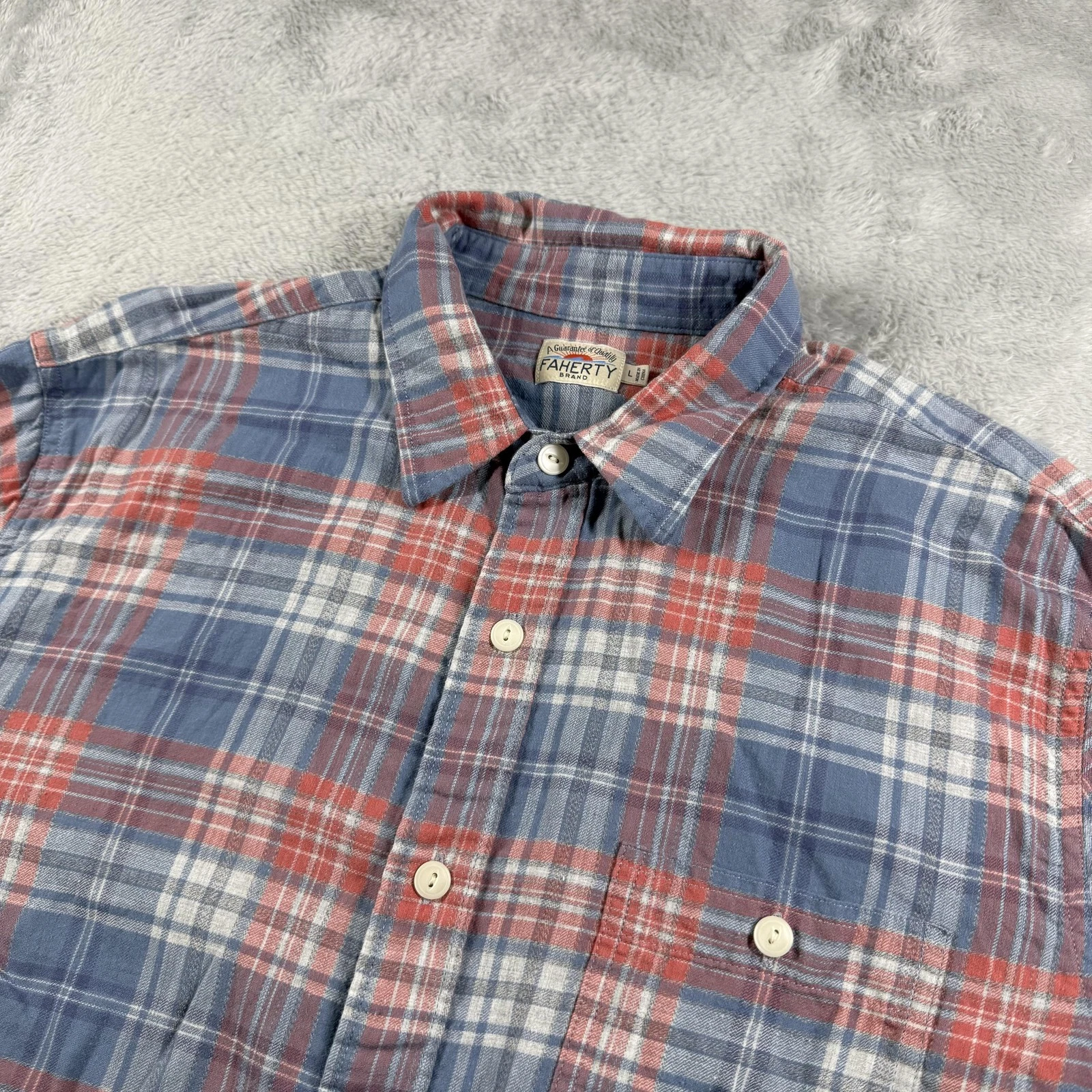 Faherty Shirt Mens L Blue Red Plaid Lightweight Flannel Casual Outdoor Preppy