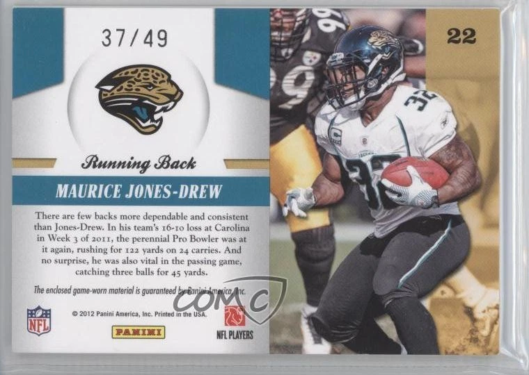 2011 Panini Totally Certified Piece of the Game Prime /49 Maurice Jones-Drew #22 - Image 2 of 2