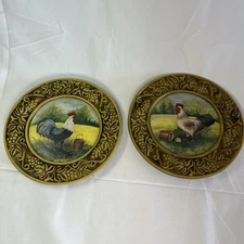 Pair Of Vintage Ceramic Rooster Plates Farmhouse Decor 10"