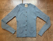 Mini Boden girls aqua metallic button cardigan size 7-8 6 EUC