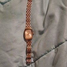 Armitron Gold Tone Quartz Analog Rectangle Dress Bracelet Watch Sunburst Dial