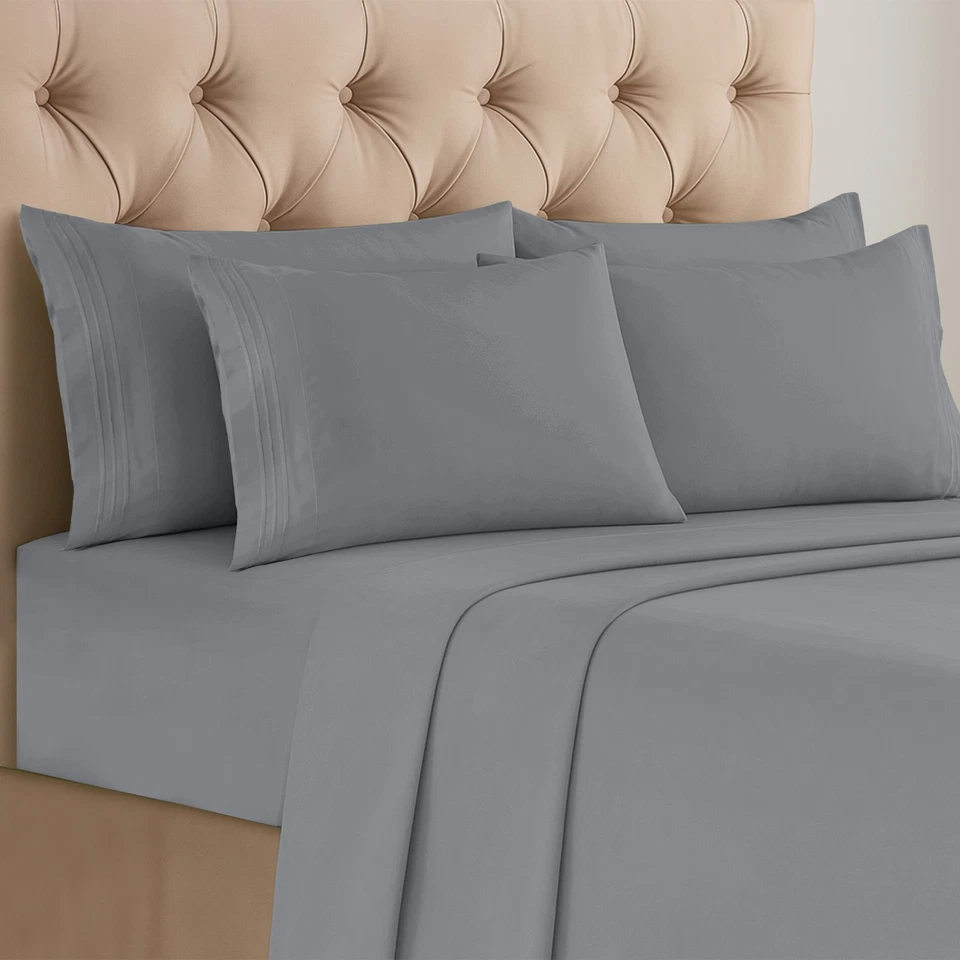 Juego de sábanas de 6 piezas de microfibra de bolsillo profundo suave calidad hotelera sábanas