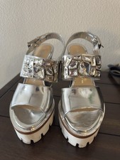 Sandali con tacco Nando Muzi plateau argento misura 35,5 / US 5,5 Made in Italy