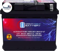 MM-H5 Start and Stop Car BCI Group Size 47 12V 60 AH, 100RC, 680 CCA Rechargeabl