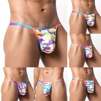 Herren Niedrige Taille Atmungsaktiv G String Tangas Sexy Slips mit Ausbuchtung Beutel Druck
