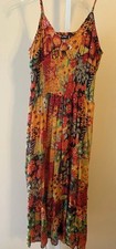 Women etc. Tropical Maxi Dress Floral Orange Sequins Adjustable Cotton Boho Sz.M