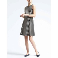 Banana Republic Women's 10 Black & White Striped Fit and Flare Ponte Dress