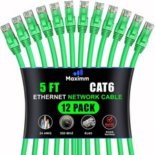 Cat 6 Ethernet Cable - 5 ft 12-Pack High-Speed LAN Internet Patch and Network...