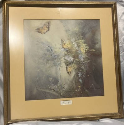 Lillian August  Born Again  1974 Butterfly Watercolor Print 17x17 Signed Vintage