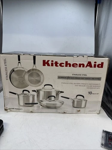 KitchenAid Stainless Steel Cookware Set, 10-Piece, Brushed Stainless Steel