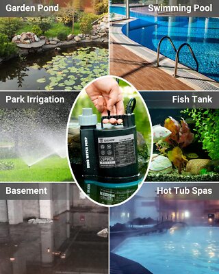 DEKOPRO 2 HP Submersible Water Pump – 6500 GPH, 16-Ft Cord, Float Switch, Thermoplastic, 5 Adapters, For Pool, Tub, Garden & Pond Draining