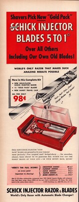 Schick Razor Blades Injector ''Gold Pack'' Eversharp 1951 Vintage Print Ad-C4.1