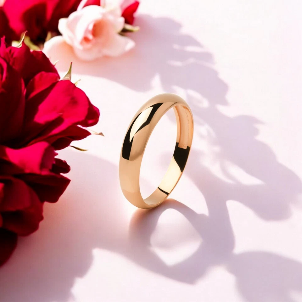 14k Solid Yellow Gold 4mm Classic Dome Wedding Band Dainty Plain Wedding Ring - Image 4 of 4