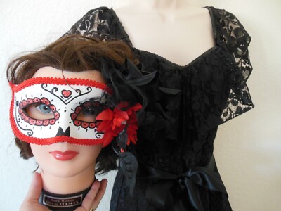 Day of the Dead Costume Black Lace Dress Sugar Skull Mask Velvet Shawl Sz 5  | eBay