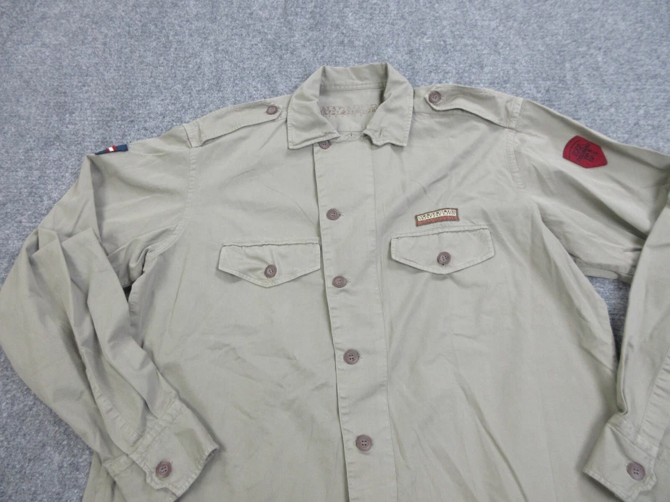 Camisa Napapijri Para Hombres Grande Verde Abotonada Militar Utilidad Bolsillo Exterior Foto 3 de 4