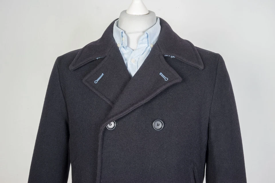 -Men's CP Company Wool Black Trench Pea Coat Jacket Size 52 - Image 3 of 4