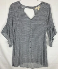 Saltwater Luxe Medium Dress Mini Tunic Cutout Button Front Flare 3/4 Sleeve