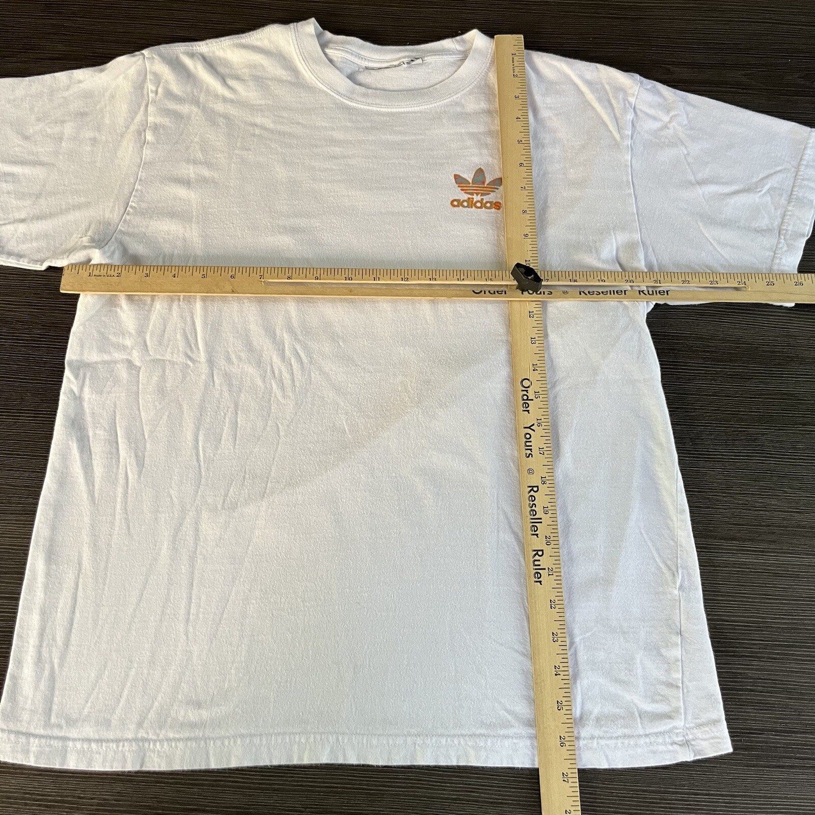 Mens Adidas T shirt XL White Neon Trefoil Logo Short Sleeve Tee Double