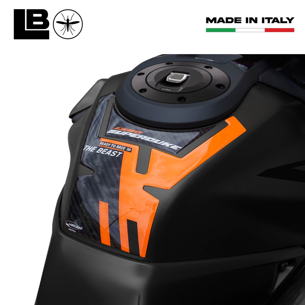 BIKE-label Protezione Serbatoio Moto Adesiva - Motivo Occhi Nudi, Rosso/Arancione
