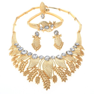 Gold Tone Gold Plated Metal Necklace Bracelet Earring Set HQX480-GLD