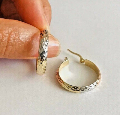 Solid 10K Three Tone Gold Hoop Earrings - 4mm x 20mm - EGE12