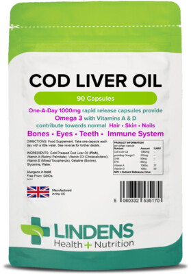 Lindens Lebertran 1000 mg Kapseln mit Vitamin A & D Bester Qualität