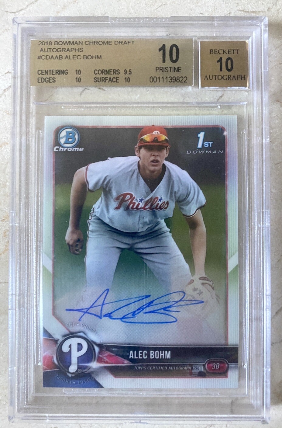ALEC BOHM AUTO 2018 Bowman Draft Chrome Autograph RC BGS 10/10