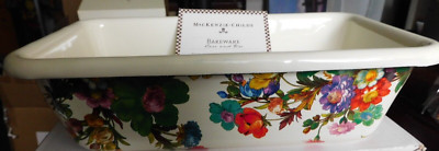 MACKENZIE-CHILDS WHITE FLOWER MARKET,ENAMEL LOAF PAN,NEW IN ORIGINAL BOX