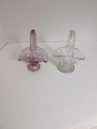 2 Fenton Mini Baskets Dusty Rose & Clear