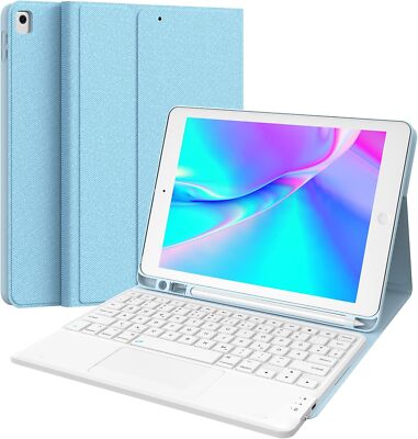 iPad 9/10.2 Tastatur Hülle - Kabellos-Tastatur mit Touchpad, Abnehmbar Blau