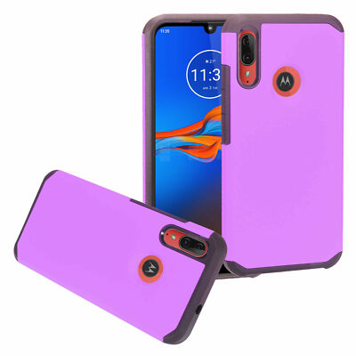 For Motorola E6 Plus XT2025 Rubberized Hybrid Slim Shockproof Case  Purple/Black