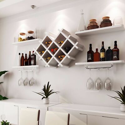 COSTWAY Wall Mounted Wine Rack Glass Bottles Holder Bar Accessories Organiser Unit Home Kitchen Dining Room Wine Storage Display Shelf Fully Assembled 