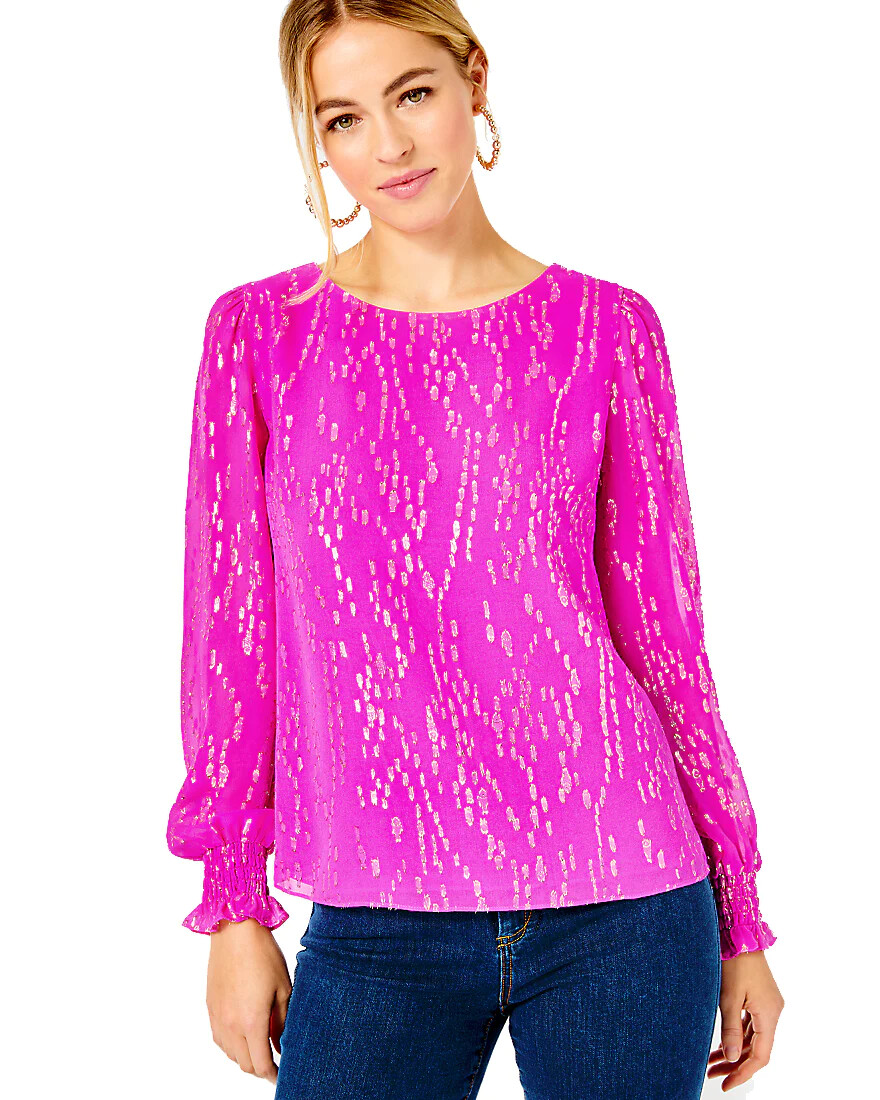 $198 NEW Lilly Pulitzer IDINA SILK TOP Elderberry Fish Clip
