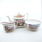 c1795 NEW HALL Georgian Porcelain 1172 Chinese Family Partial Tea Set Pot Bowl