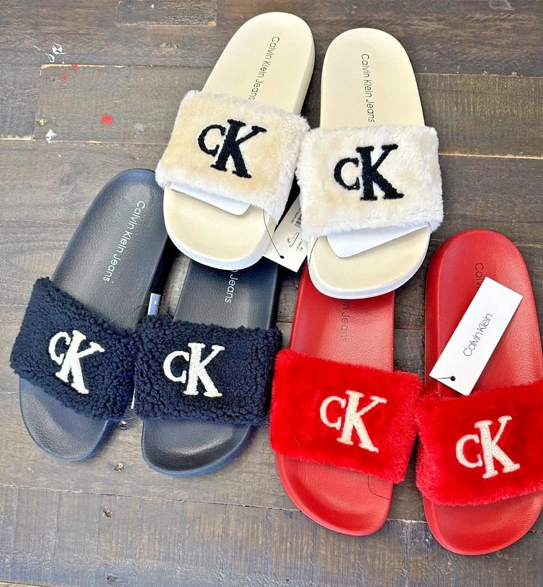 NWT WOMEN CALVIN JEANS KC ALINNA Z SLIPPERS SLIDES SANDALS SHOES SZ 7 OR 8 | eBay