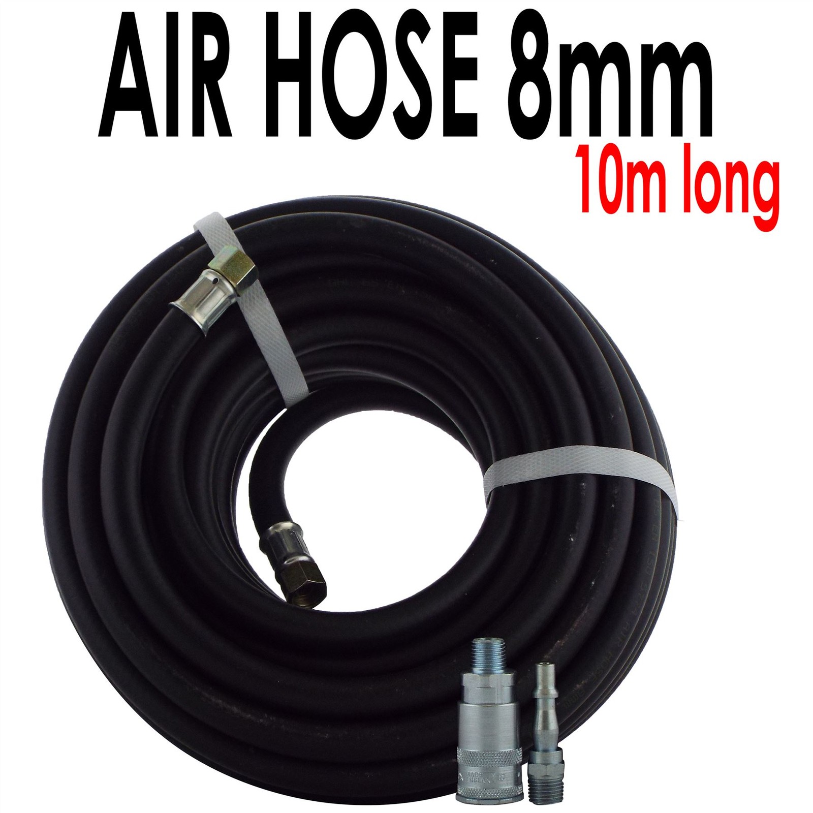 1/4"" BSP Air Line Hose 10m x 8mm Bore & PCL Connectors Rubber Compressor Airline